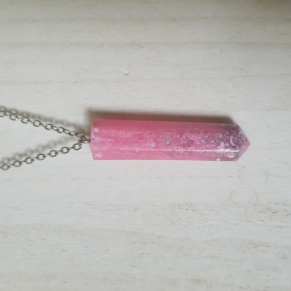 Pink Holographic Glitter Faux Crystal Necklace